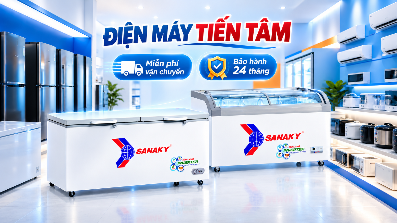 Không gian trưng bày tủ đông Sanaky tại Điện Máy Tiến Tâm