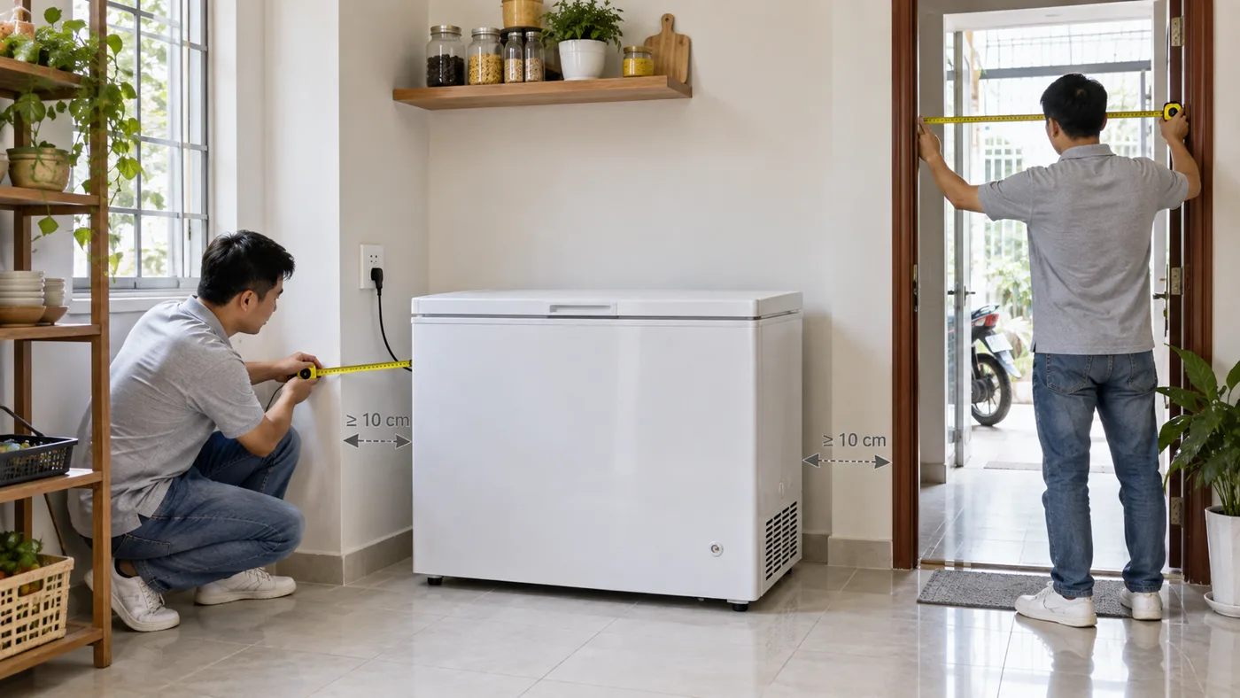 Đo không gian lắp đặt trước khi mua tủ đông Sanaky