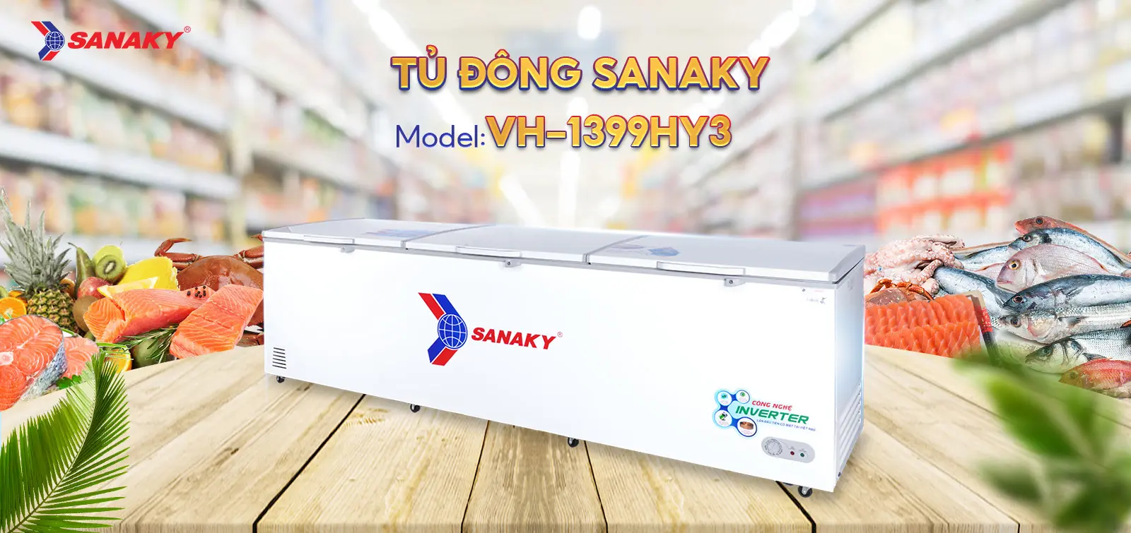 Tủ đông 1143,5 lít Sanaky Inverter VH-1399HY3 thiết kế nằm ngang