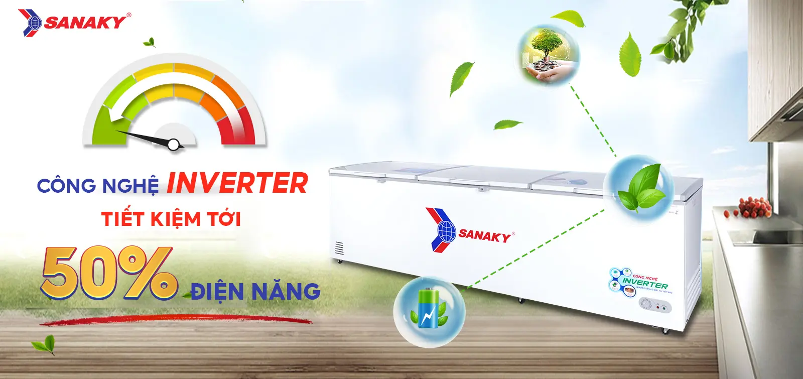 Tủ đông 1143,5 lít Sanaky Inverter VH-1399HY3 tích hợp công nghệ Inverter