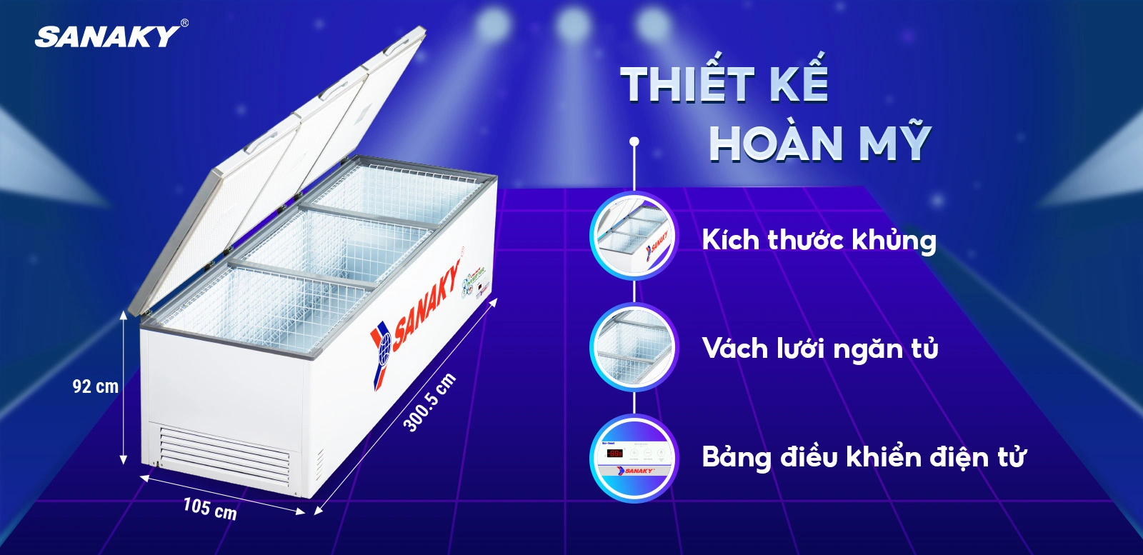 "Kho lạnh di động" thiết kế đẹp mắt tiện dụng Tủ đông 1500 lít Sanaky Inverter VH-1799HY3 với thiết kế hoàn mỹ và bảng điều khiển điện tử
