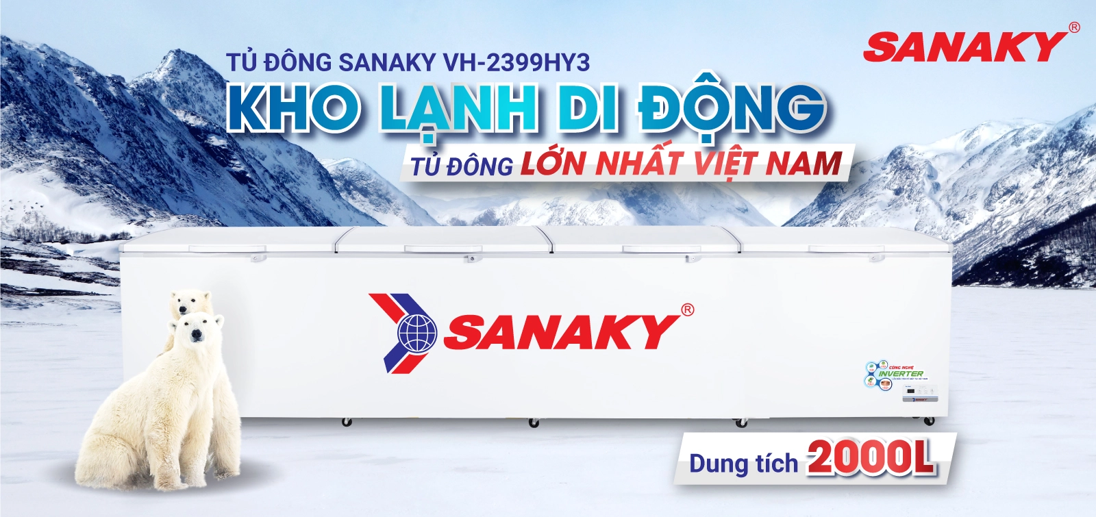 Tủ đông Sanaky VH-2399HY3 Tủ đông 2000 lít Sanaky Inverter VH-2399HY3 thiết kế kho lạnh di động