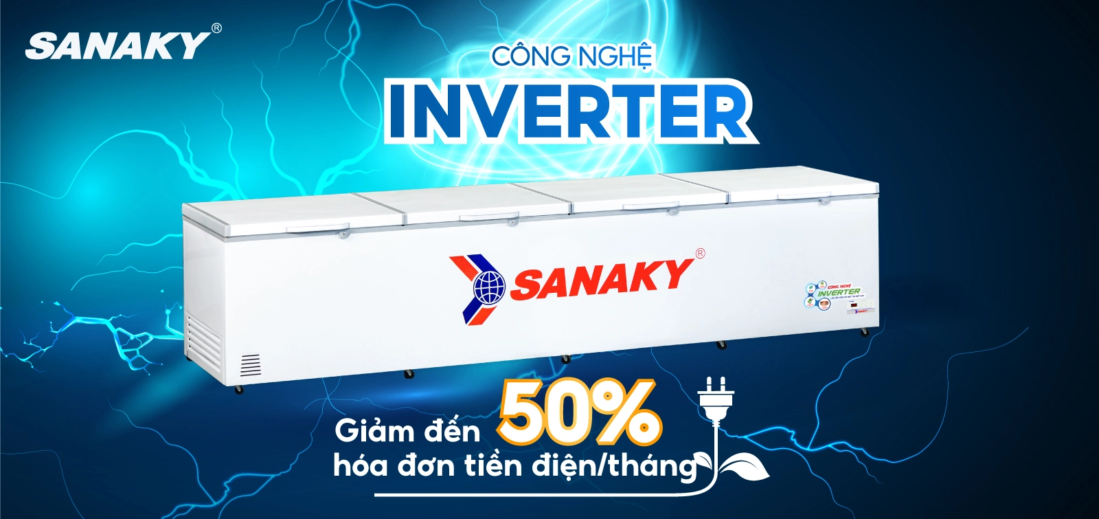 Giảm thiểu 50% hóa đơn điện/tháng với công nghệ Inverter siêu tiết kiệm điện Tủ đông 2000 lít Sanaky Inverter VH-2399HY3 với công nghệ Inverter tiết kiệm điện