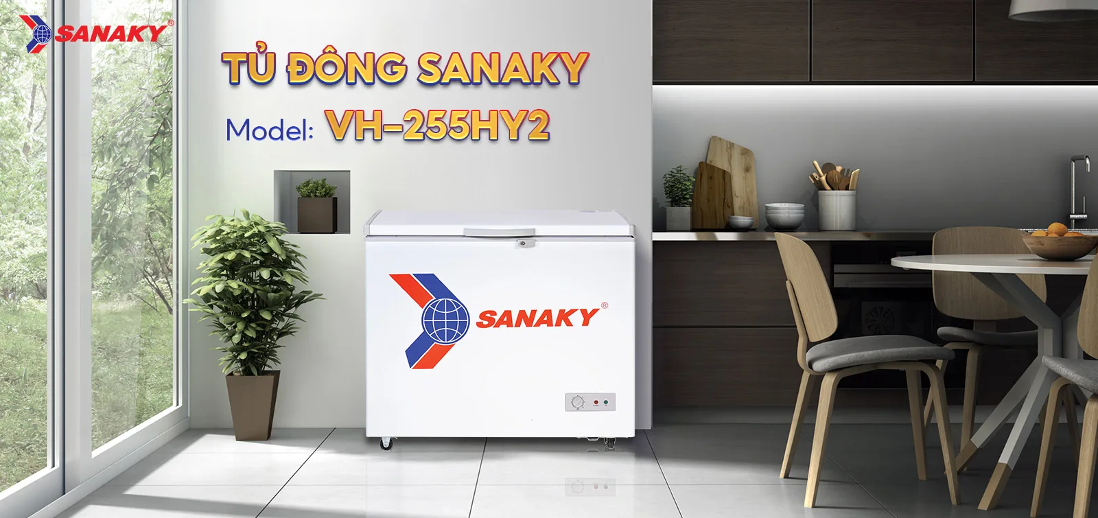 Tủ Đông Sanaky VH-255HY2 Tủ đông 208 lít Sanaky VH-255HY2 đặt trong không gian bếp hiện đại