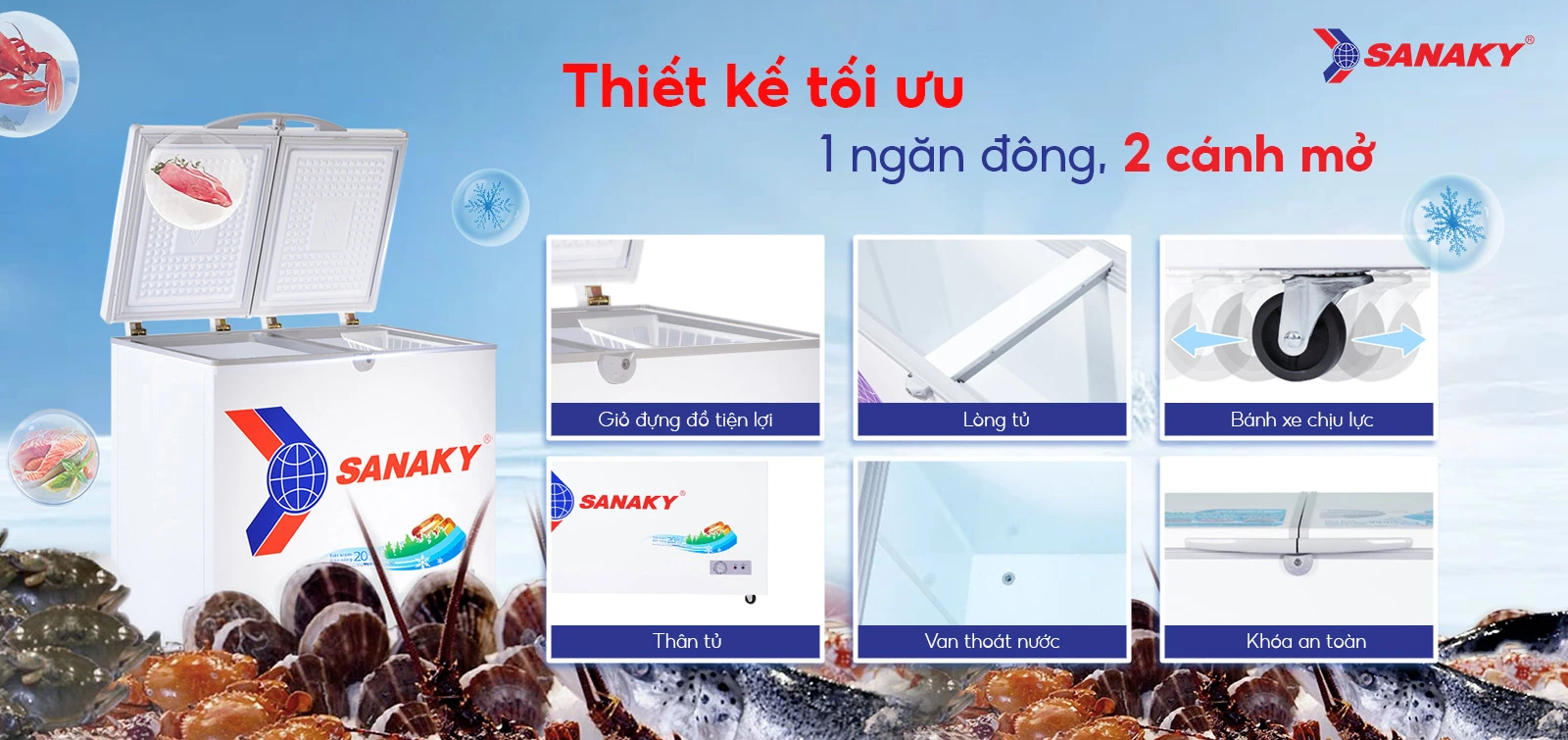 Tủ Đông Sanaky VH-2599A1 Thiết kế 1 ngăn đông và 2 cánh mở Tủ đông 208 lít Sanaky VH-2599A1 với thiết kế 1 ngăn đông và 2 cánh mở