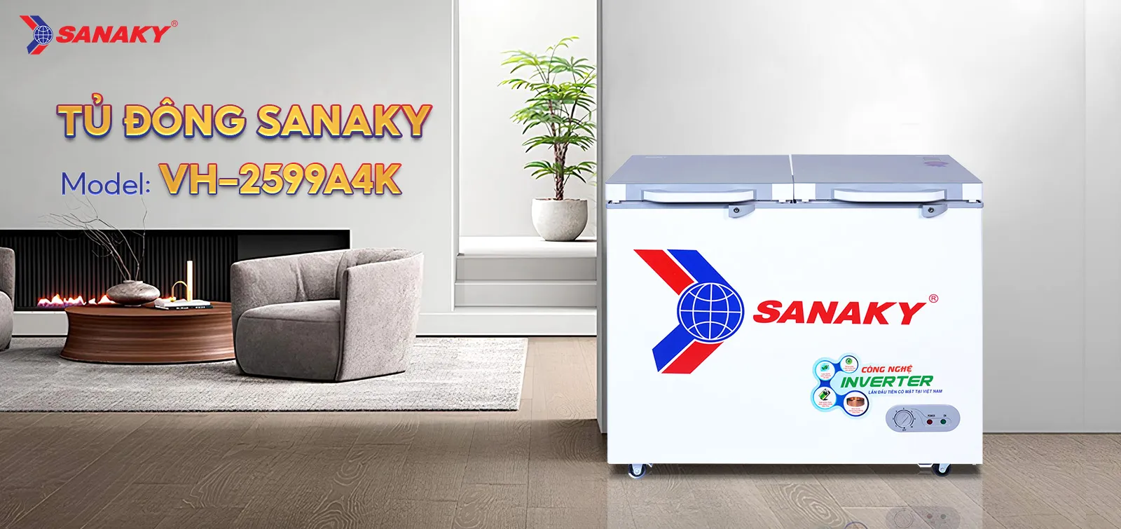 Tủ Đông Sanaky VH-2599A4K Tủ đông 208l Sanaky Inverter VH-2599A4K thiết kế 2 cánh