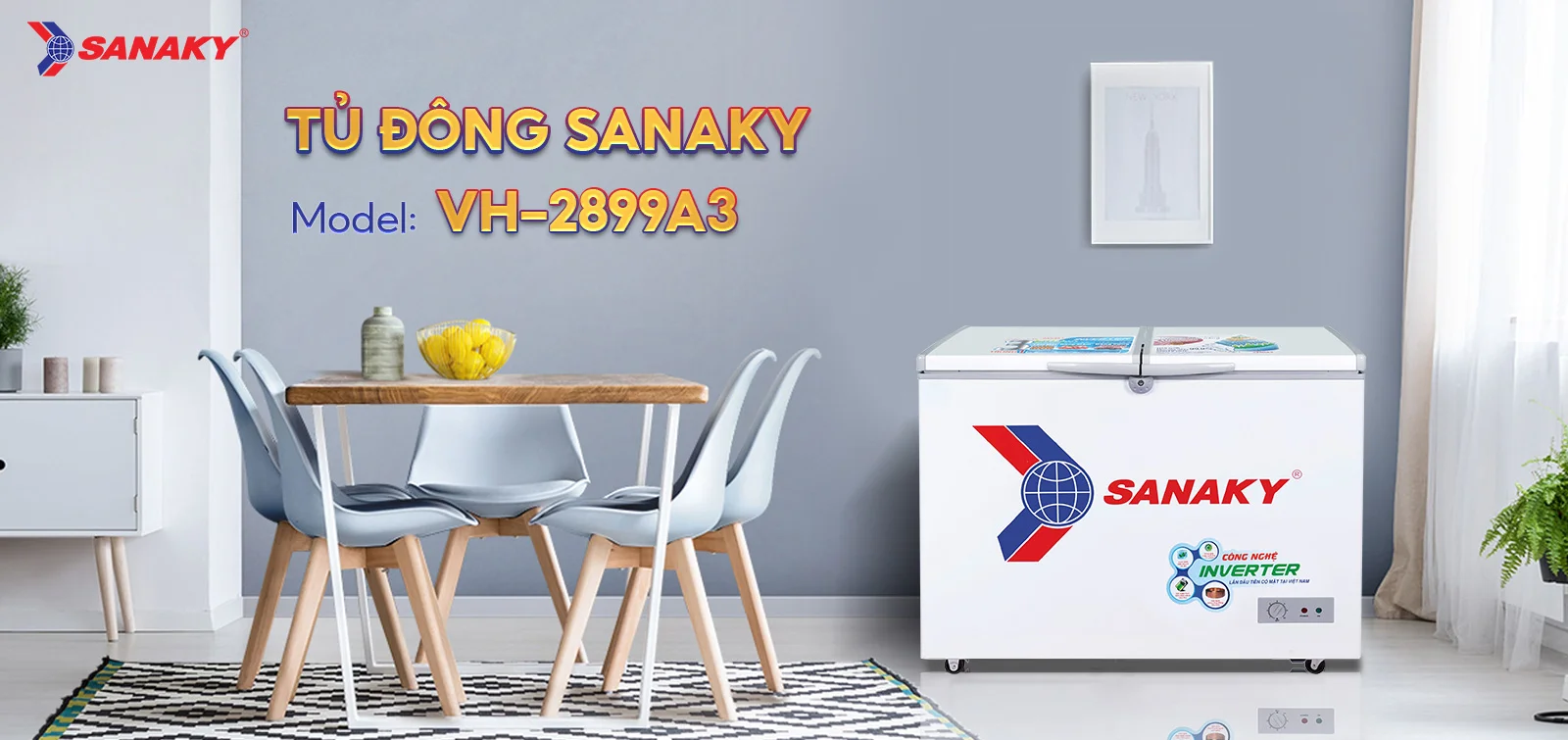Tủ Đông Sanaky VH-2899A3 Tủ đông 235 lít Sanaky Inverter VH-2899A3 đặt trong không gian nội thất hiện đại