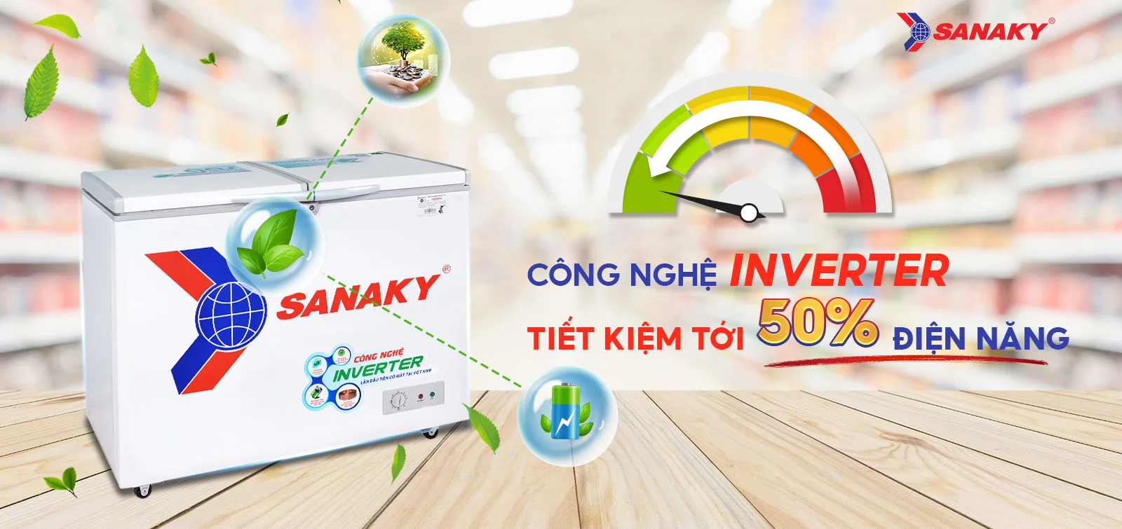 Công nghệ Inverter tiết kiệm tới 50% điện điện năng Tủ đông 235 lít Sanaky Inverter VH-2899A3 tích hợp công nghệ Inverter tiết kiệm điện