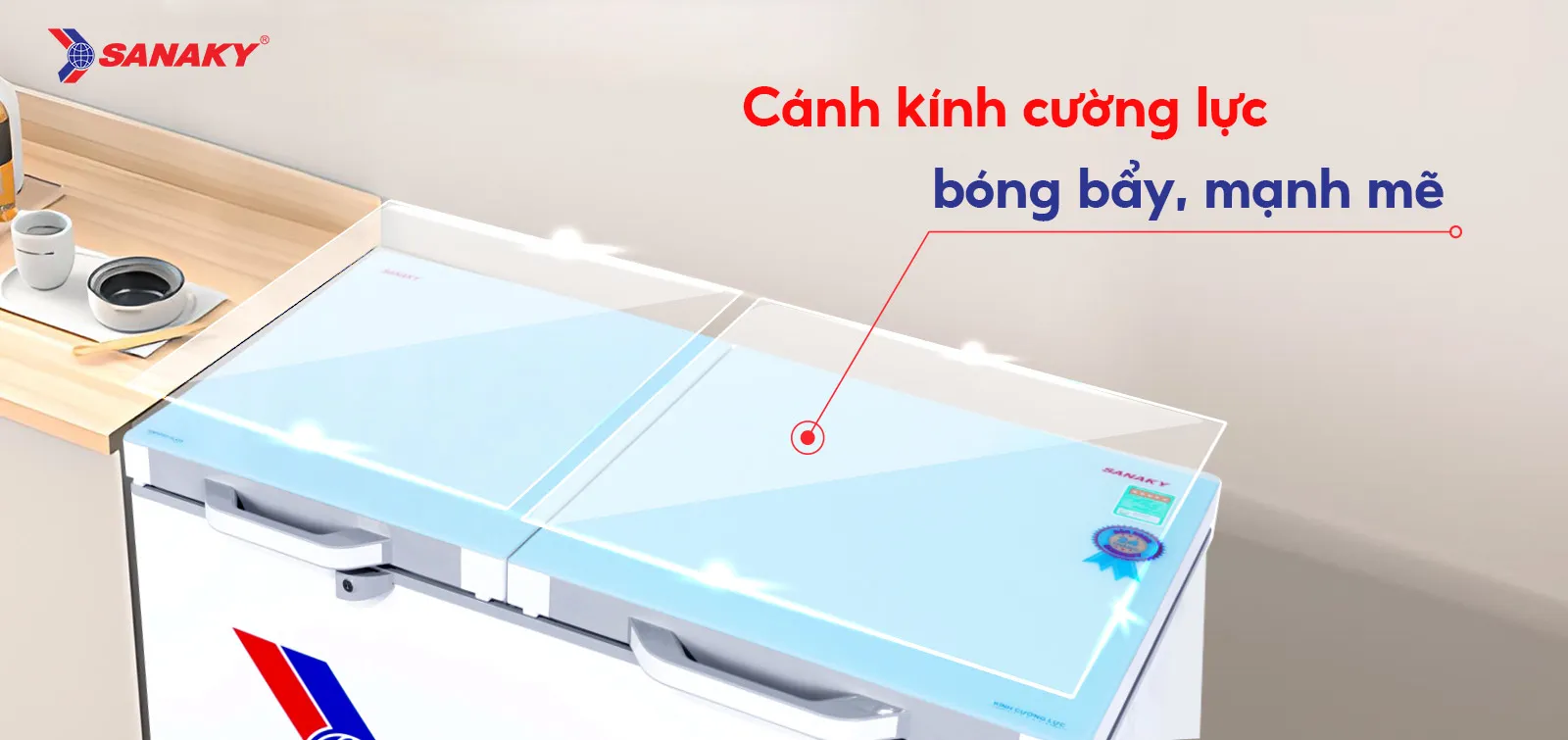 Cánh kính cường lực bóng bẩy mạnh mẽ Cánh kính cường lực của Tủ đông 235L Sanaky Inverter VH-2899A4K