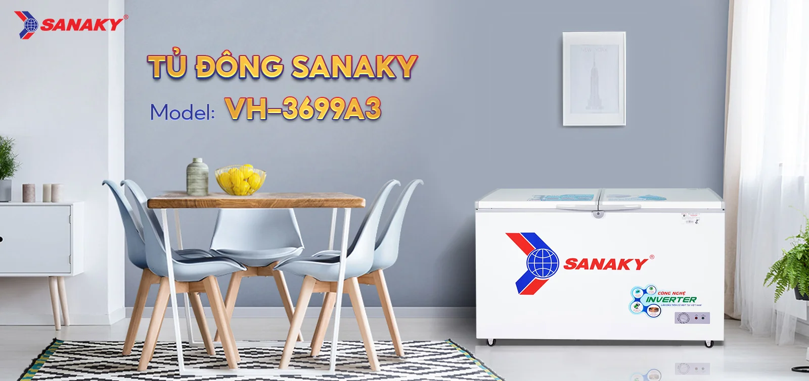 Tủ Đông Sanaky VH-3699A3 Tủ đông 270 lít Sanaky Inverter VH-3699A3 đặt trong không gian nội thất hiện đại