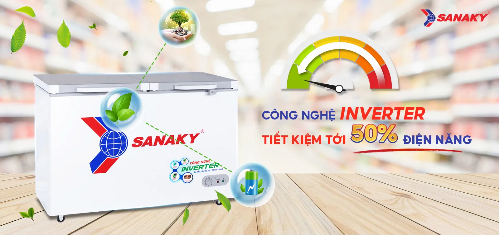 Công nghệ Inverter tiết kiệm tới 50% điện điện năng Tủ Đông 270L Sanaky Inverter VH-3699A4K tích hợp công nghệ Inverter