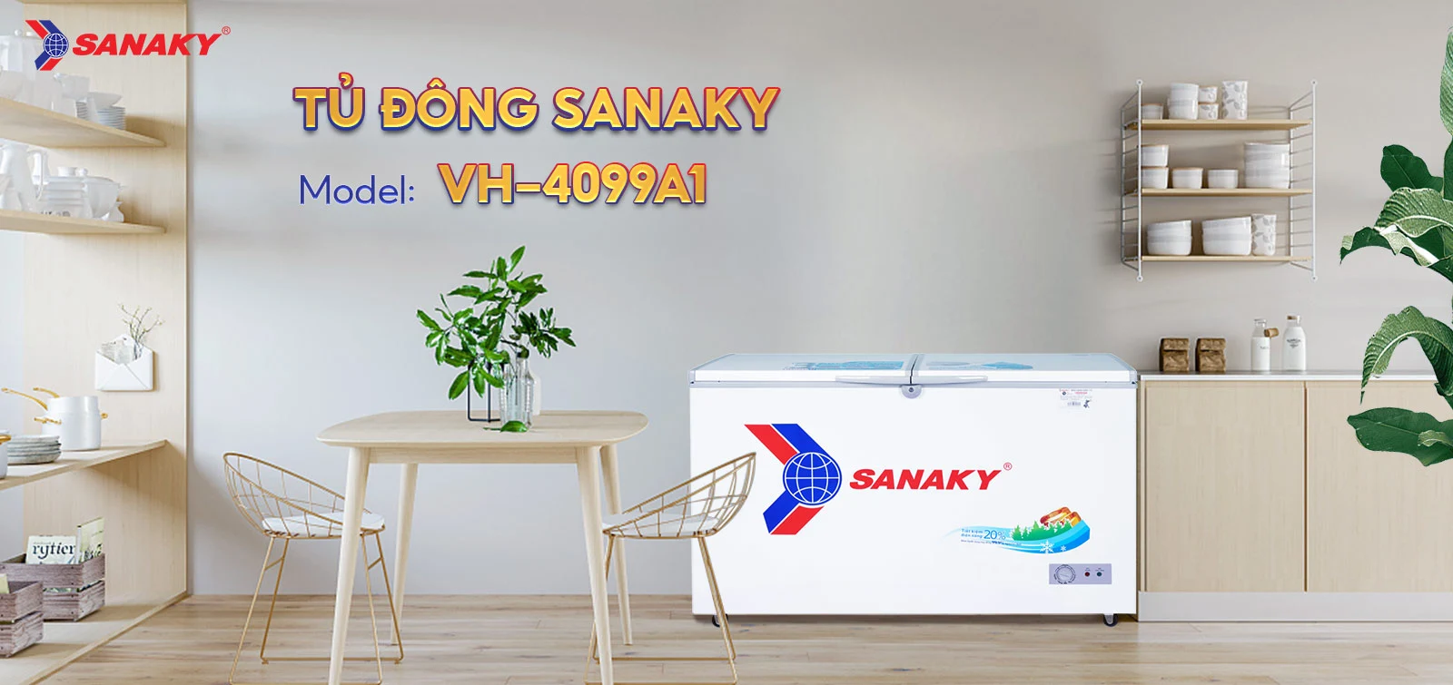 Tủ Đông Sanaky VH-4099A1 Tủ đông 305 lít Sanaky VH-4099A1 đặt trong không gian bếp hiện đại