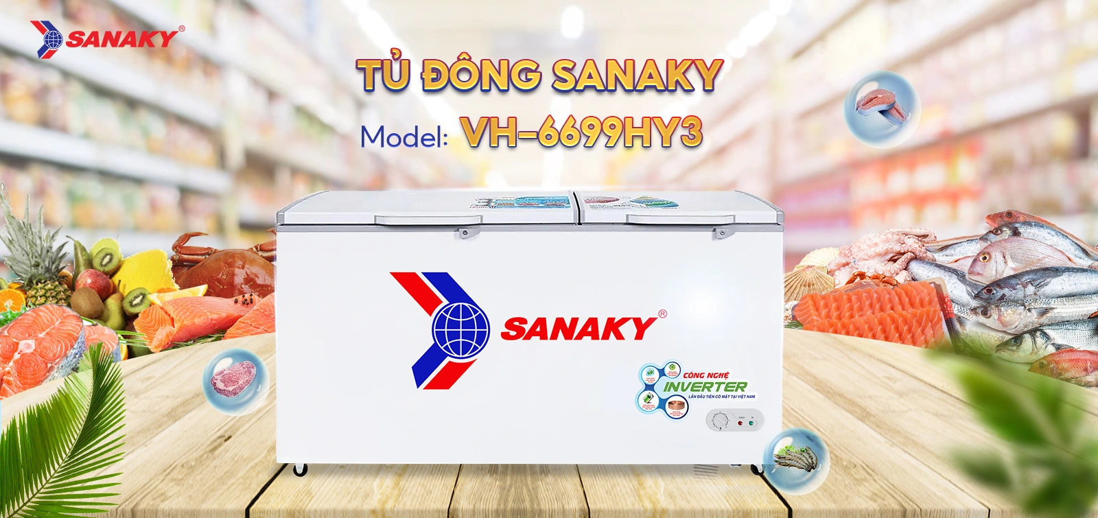 Tủ Đông Sanaky VH-6699HY3 Tủ đông 530 lít Sanaky Inverter VH-6699HY3 thiết kế ngăn đôi