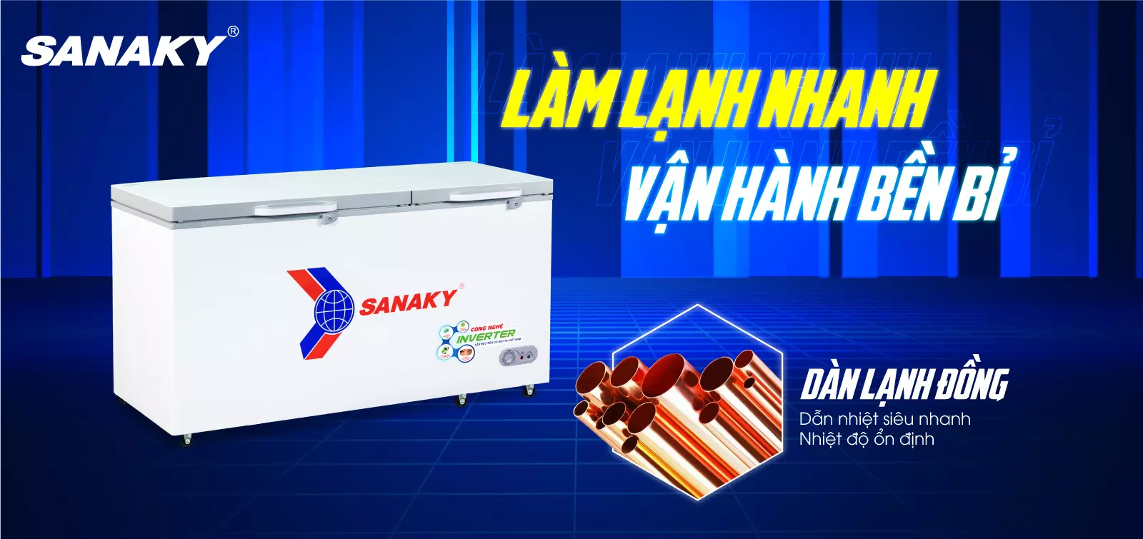 Dàn lạnh bằng đồng kết hợp công nghệ làm lạnh 360 độ Tủ đông 530 lít Sanaky Inverter VH-6699HY4K với dàn lạnh bằng đồng