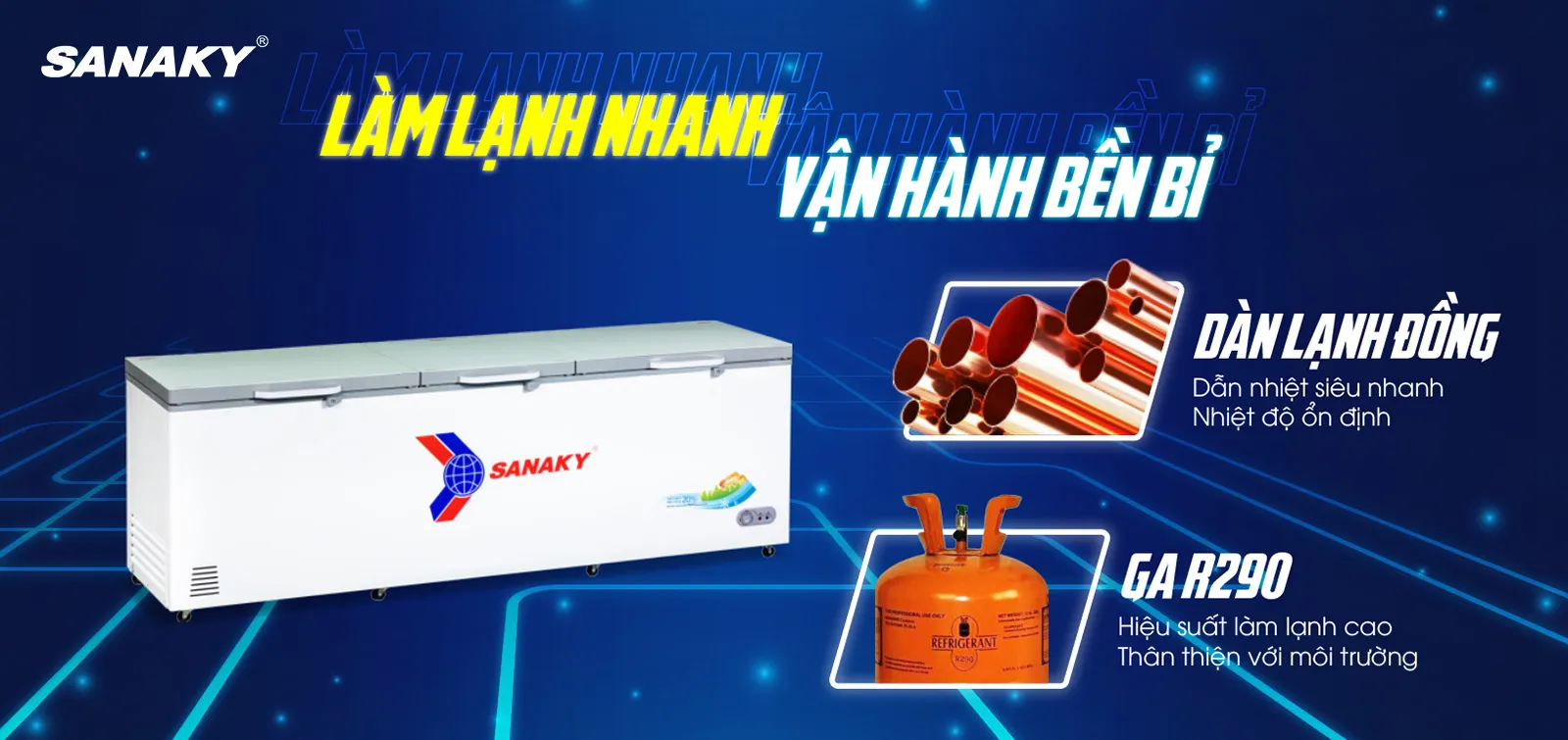 Dàn lạnh bằng đồng kết hợp công nghệ làm lạnh 360 độ Tủ đông 900 lít Sanaky VH-1199HYK với dàn lạnh bằng đồng
