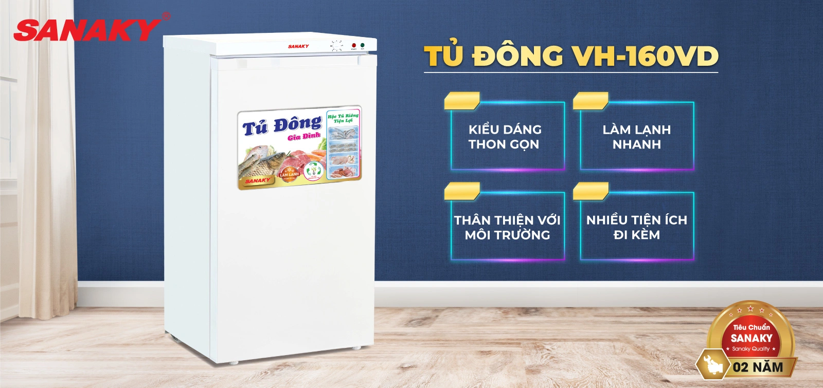 Tủ Đông Sanaky VH-160VD Tủ đông đứng 118 lít Sanaky VH-160VD với thiết kế thon gọn