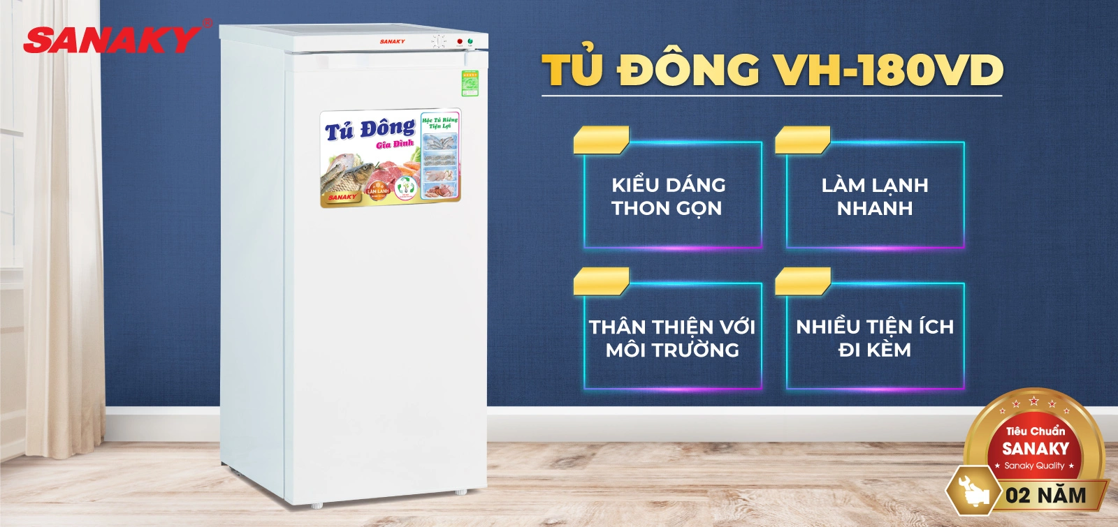 Tủ Đông Sanaky VH-180VD Tủ đông đứng 150 lít Sanaky VH-180VD với thiết kế thon gọn