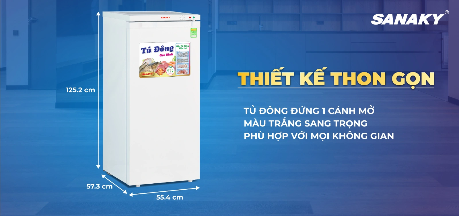 Kiểu dáng thon gọn tinh tế Tủ đông đứng 150 lít Sanaky VH-180VD với thiết kế thon gọn