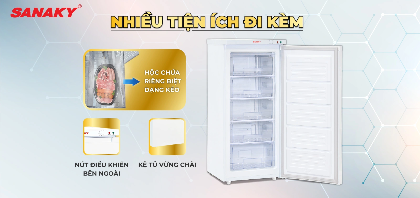 Nhiều tiện ích đi kèm Tủ đông đứng 150 lít Sanaky VH-180VD với nhiều tiện ích đi kèm