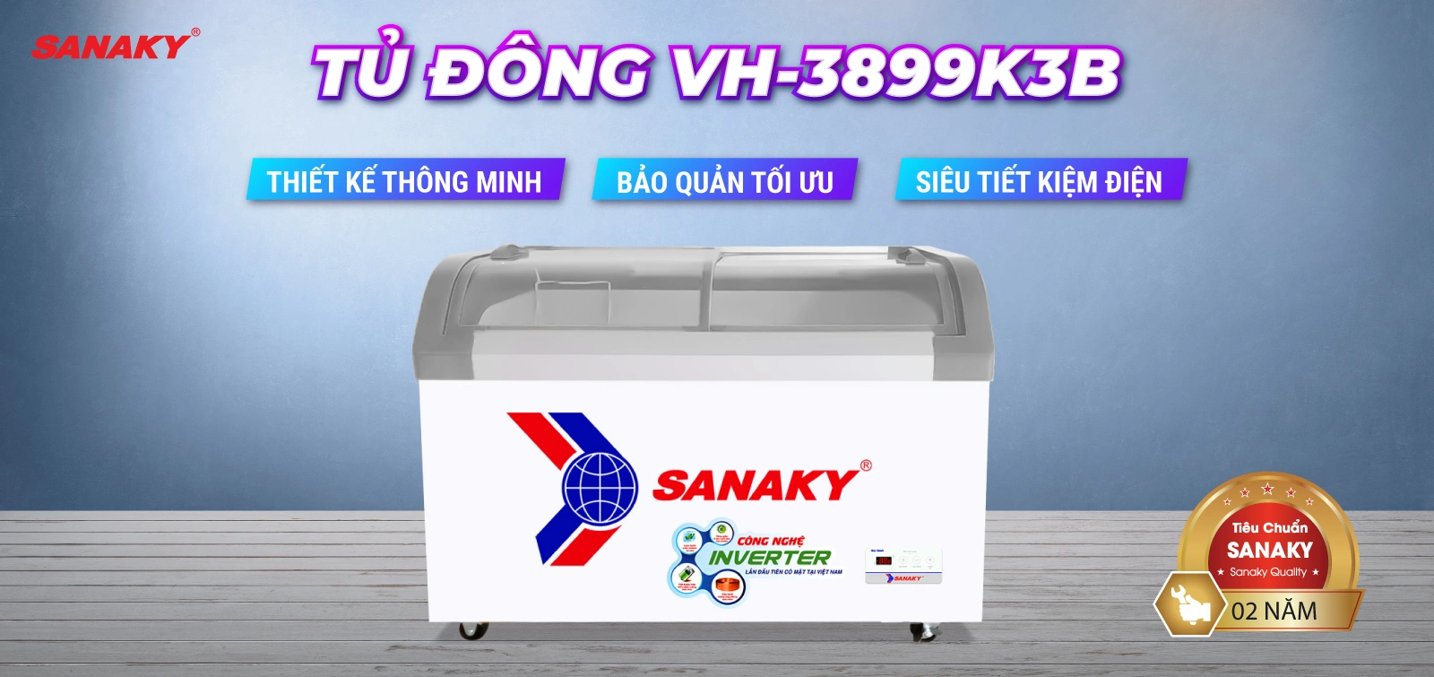 Tủ Đông Sanaky VH-3899K3B Tủ đông kính cong 280 lít Sanaky Inverter VH-3899K3B với thiết kế mặt kính cong và công nghệ Inverter