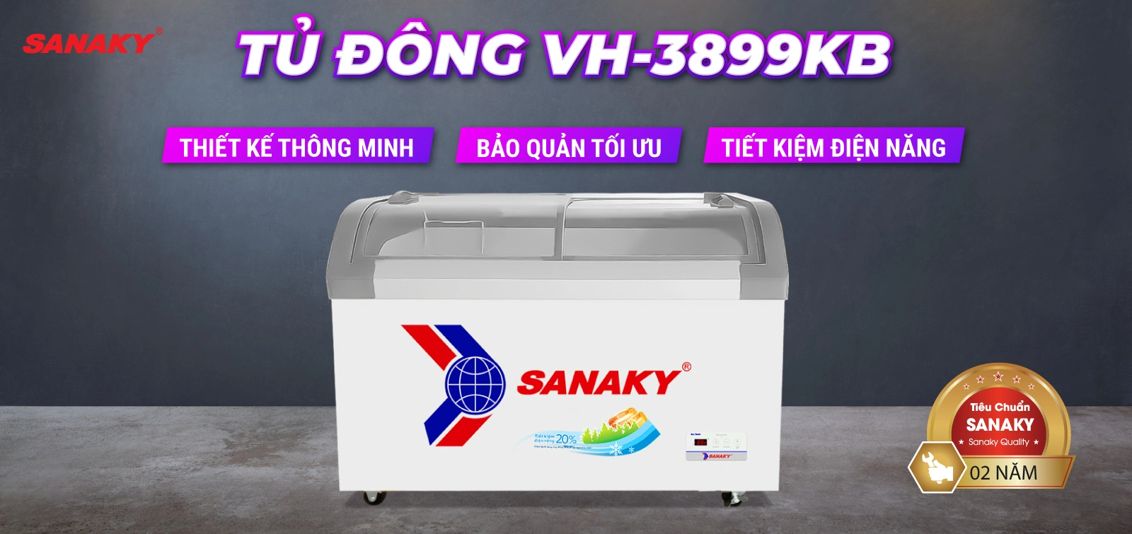 Tủ Đông Sanaky VH-3899KB Tủ đông kính cong 280 lít Sanaky VH-3899KB với thiết kế mặt kính cong và bánh xe di động