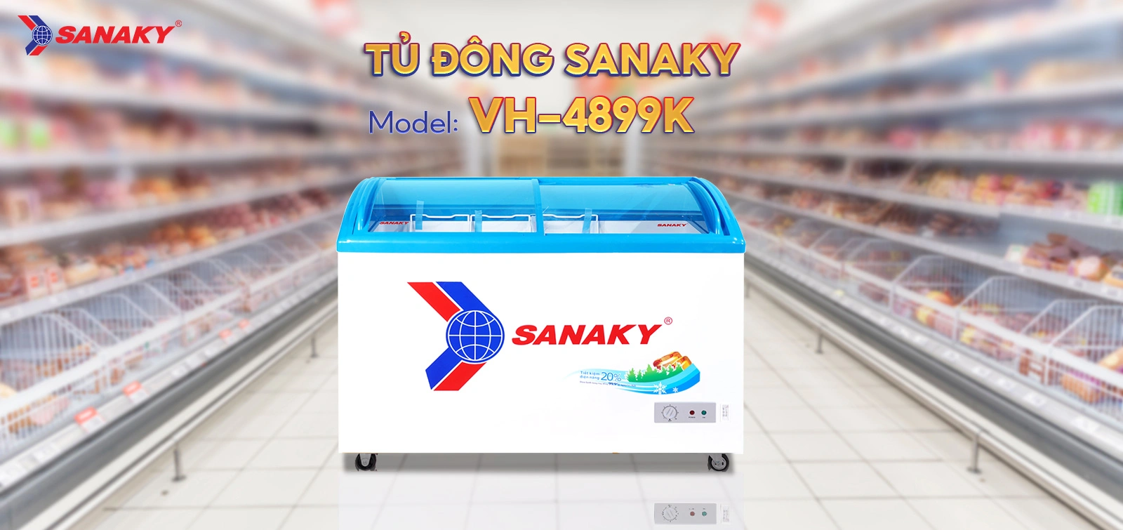 Tủ Đông Sanaky VH-4899K Tủ đông kính cong 324 lít Sanaky VH-4899K với mặt kính cong và thiết kế hiện đại