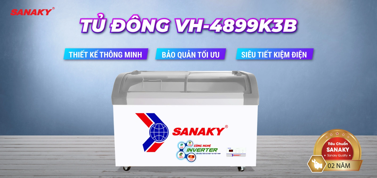 Tủ Đông Sanaky VH-4899K3B Tủ đông kính cong 350 lít Sanaky Inverter VH-4899K3B với thiết kế mặt kính cong và công nghệ Inverter