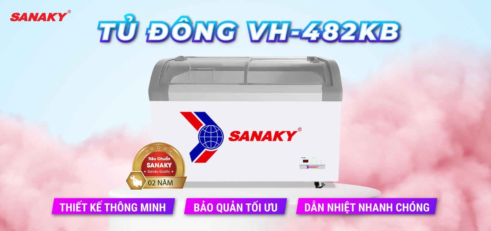 Tủ Đông Sanaky VH-482KB Tủ đông kính cong 350 lít Sanaky VH-482KB với thiết kế mặt kính cong và cánh lùa