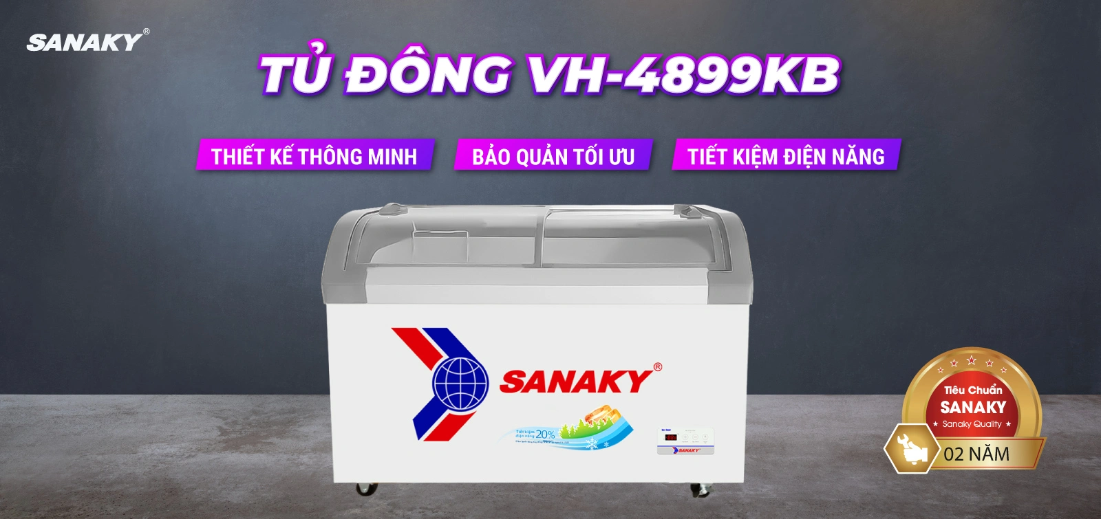Tủ Đông Sanaky VH-4899KB Tủ đông kính cong 350 lít Sanaky VH-4899KB với mặt kính cong và thiết kế hiện đại