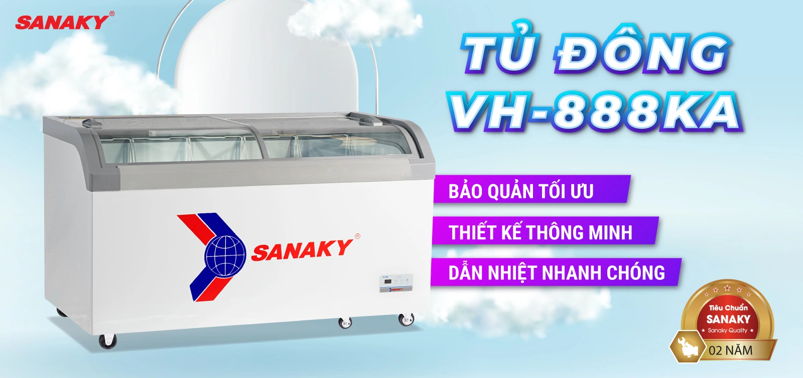 Tủ Đông Sanaky VH-888KA Tủ đông kính cong 500 lít Sanaky VH-888KA với thiết kế mặt kính cong và cánh lùa