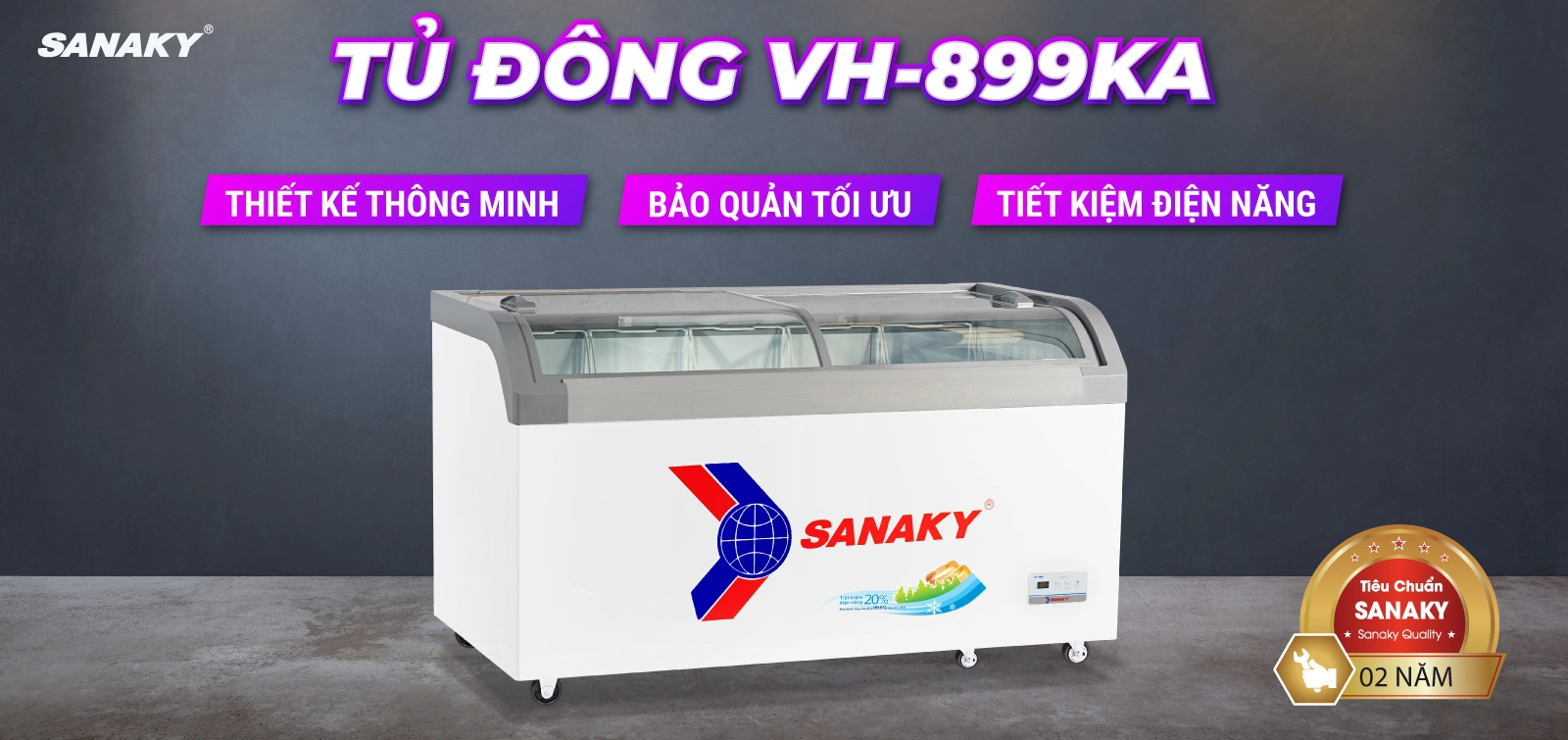 Tủ Đông Sanaky VH-899KA Tủ đông kính cong 500 lít Sanaky VH-899KA với thiết kế mặt kính cong và cánh lùa