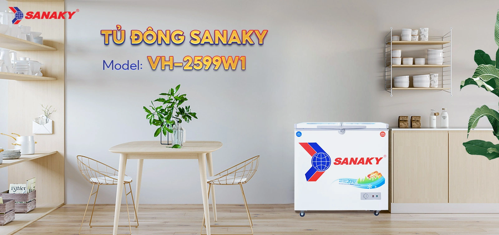 Tủ Đông Sanaky VH-2599W1 Tủ đông mát 195 lít Sanaky VH-2599W1 màu trắng hiện đại