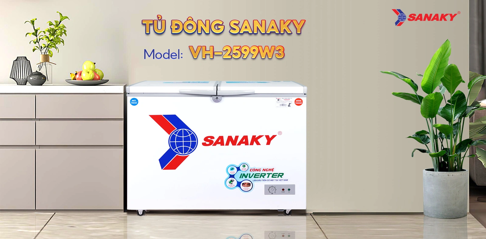 Tủ đông mát 195 lít Sanaky VH-2599W3 màu trắng