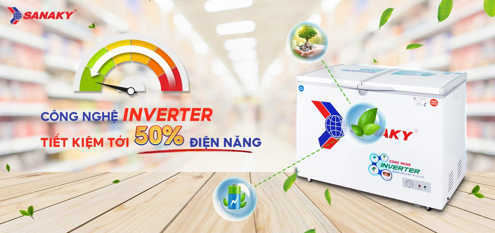 Tủ đông mát 195 lít Sanaky VH-2599W3 tích hợp công nghệ Inverter