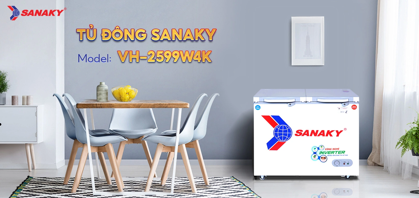 Tủ Đông Sanaky VH-2599W4K Tủ đông mát 195 lít Sanaky VH-2599W4K đặt trong không gian nội thất