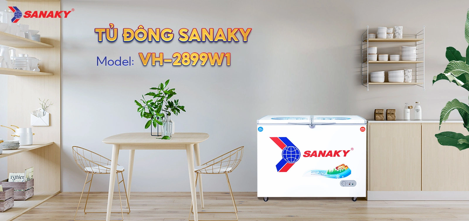Tủ đông mát 220 lít Sanaky VH-2899W1 màu trắng hiện đại