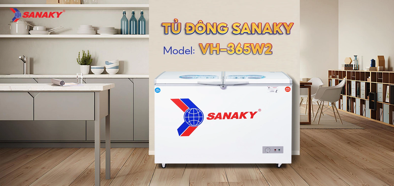 Tủ đông mát 260 lít Sanaky VH-365W2 thiết kế hiện đại