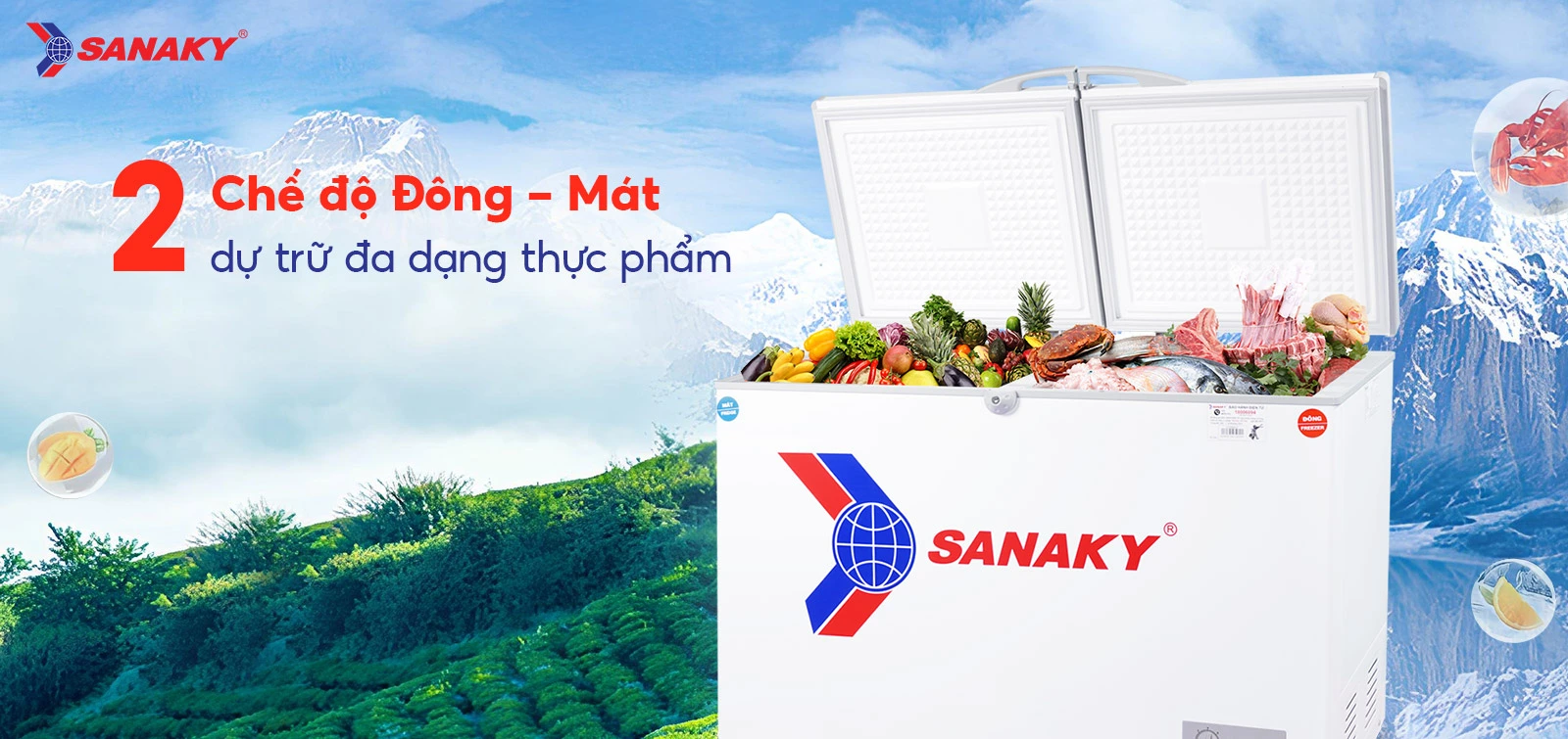 Tủ đông mát 260 lít Sanaky VH-365W2 với 2 chế độ Đông - Mát