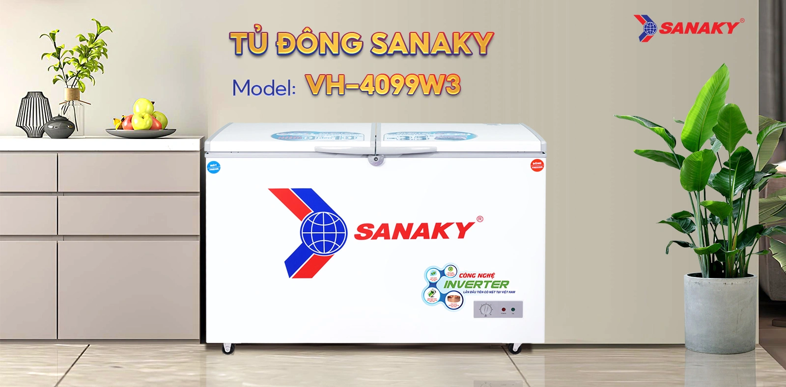 Tủ Đông Sanaky VH-4099W3 Tủ đông mát 280 lít Sanaky VH-4099W3 màu trắng