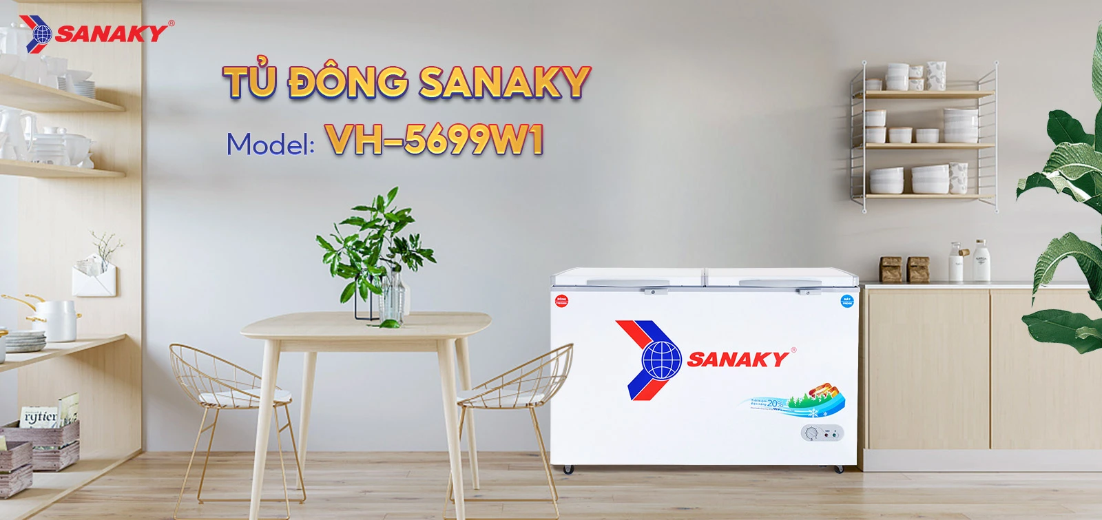 Tủ đông mát 365 lít Sanaky VH-5699W1 màu trắng hiện đại