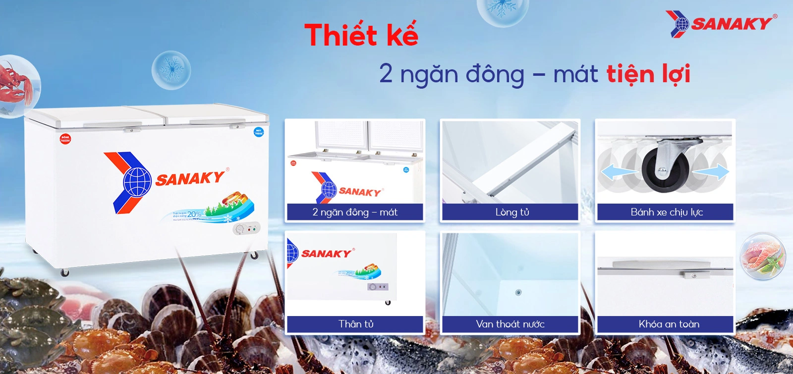 Tủ đông mát 365 lít Sanaky VH-5699W1 thiết kế 2 ngăn đông - mát tiện lợi