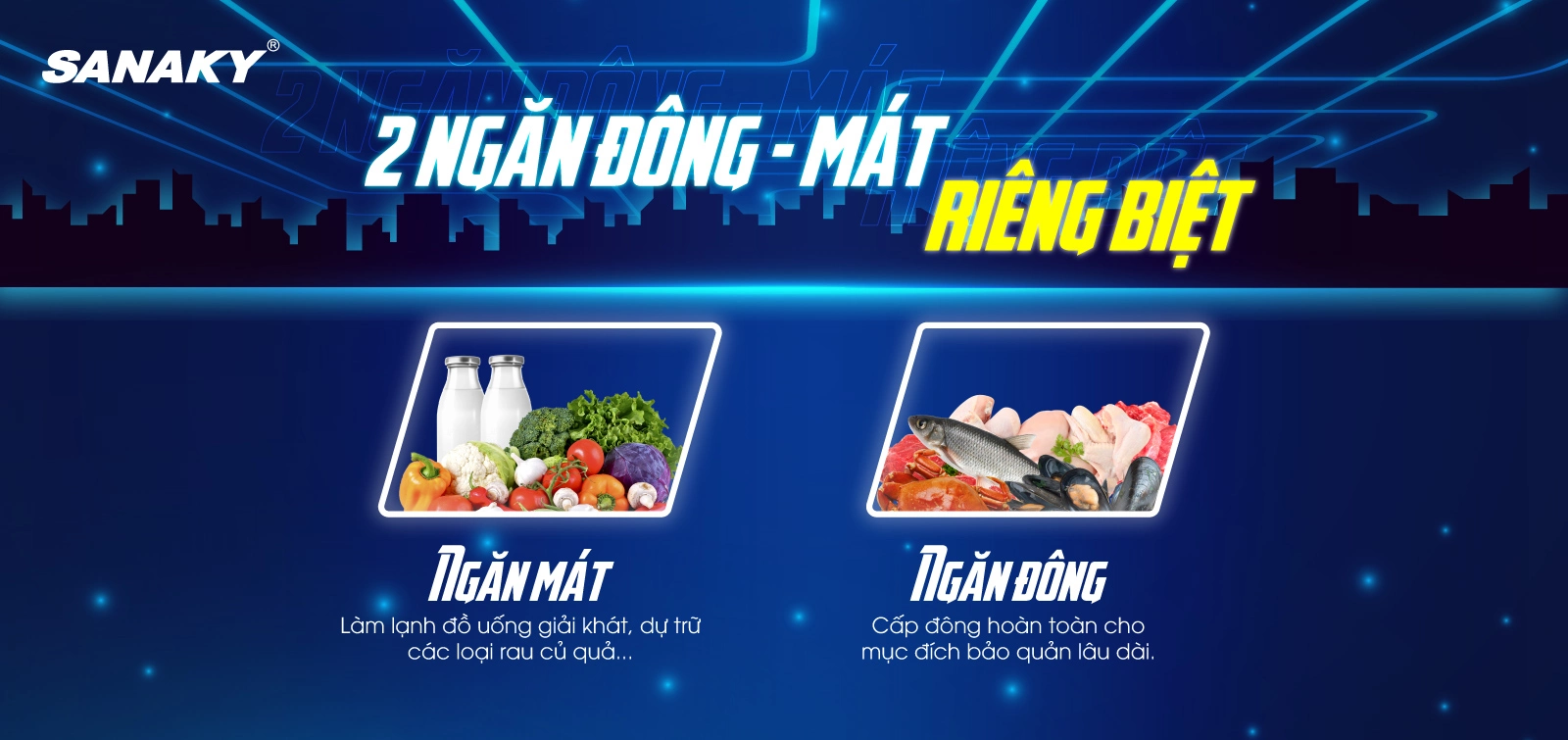 Tủ đông Sanaky VH-5699W2K 1 ngăn đông/1 ngăn mát riêng biệt Tủ đông mát 365 lít Sanaky VH-5699W2K với thiết kế 2 ngăn đông và mát riêng biệt