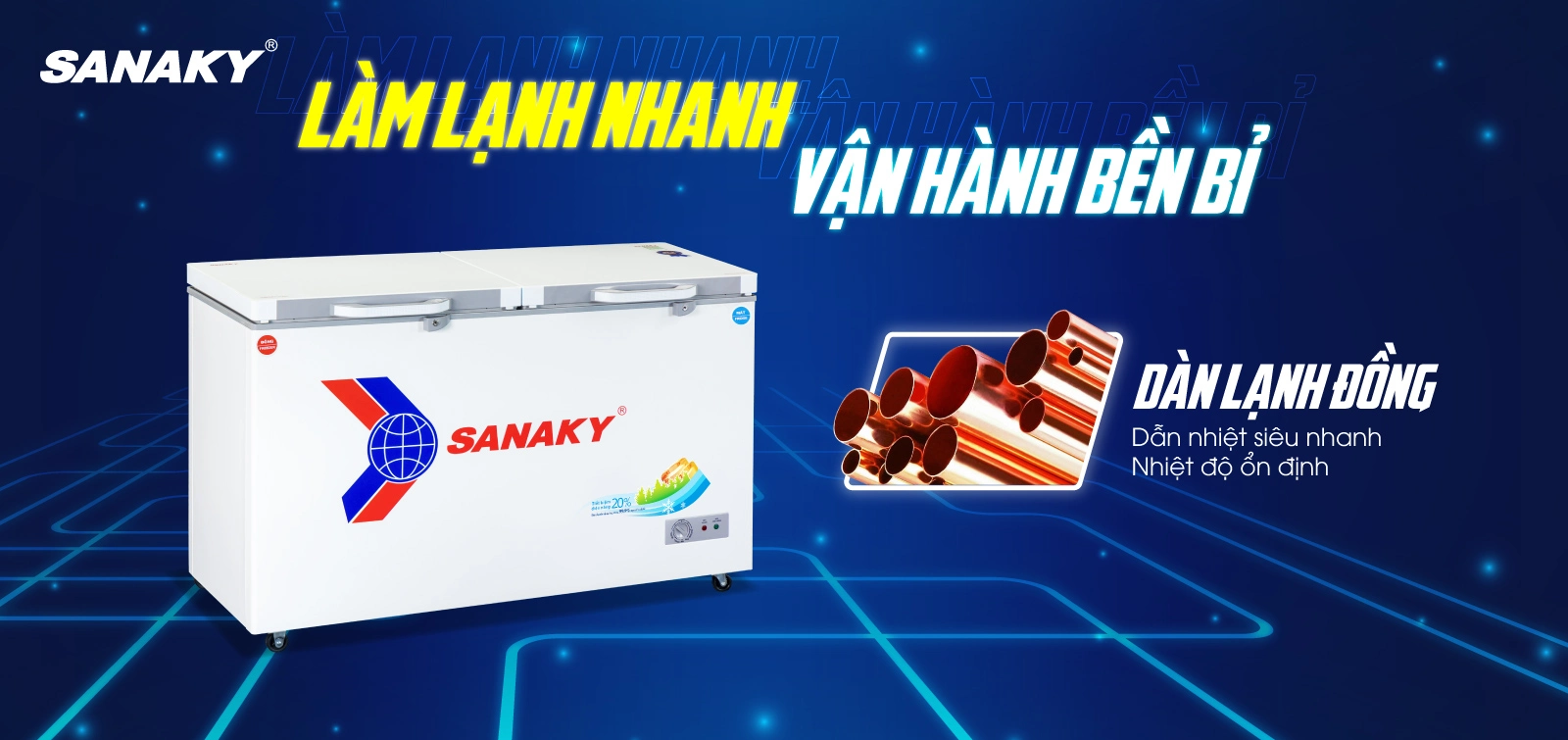 Dàn lạnh bằng đồng kết hợp công nghệ làm lạnh 360 độ Tủ đông mát 365 lít Sanaky VH-5699W2K với dàn lạnh bằng đồng