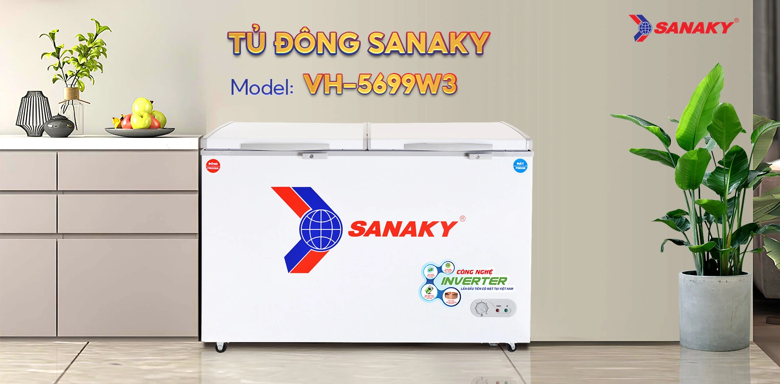 Tủ Đông Sanaky VH-5699W3 Tủ đông mát 365 lít Sanaky VH-5699W3 màu trắng