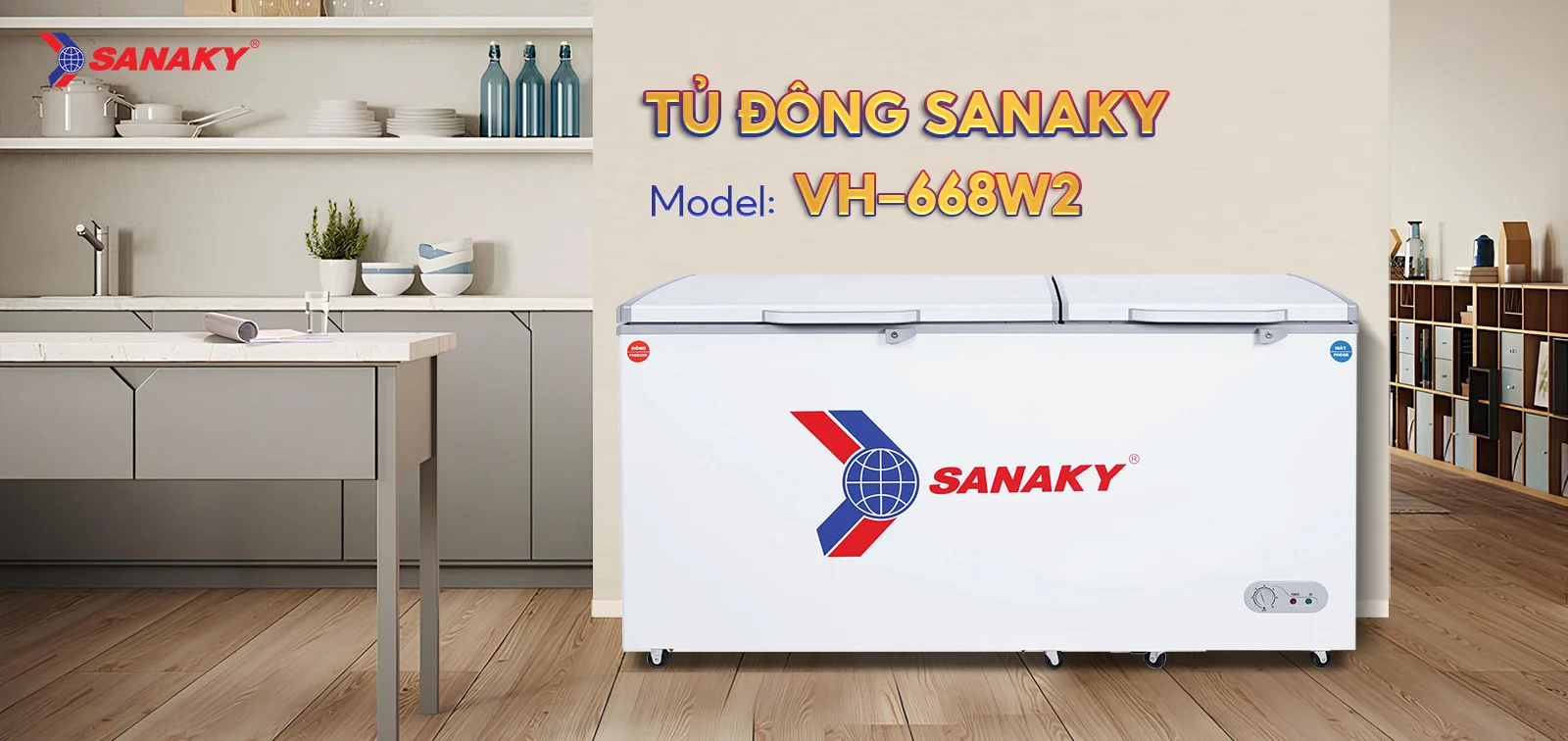 Tủ Đông Sanaky VH-668W2 Tủ đông mát 485 lít Sanaky VH-668W2 màu trắng thiết kế 2 cánh