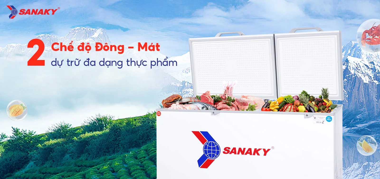 2 chế độ Đông - Mát dự trữ đa dạng thực phẩm Tủ đông mát 485 lít Sanaky VH-668W2 với 2 chế độ Đông - Mát dự trữ đa dạng thực phẩm