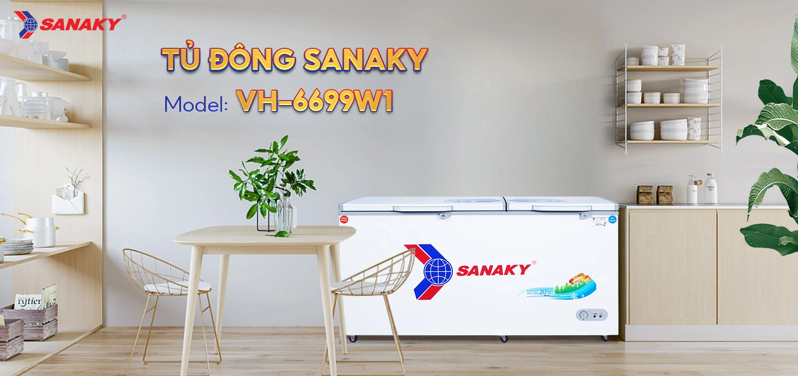 Tủ Đông Sanaky VH-6699W1 Tủ đông mát 485 lít Sanaky VH-6699W1 màu trắng hiện đại