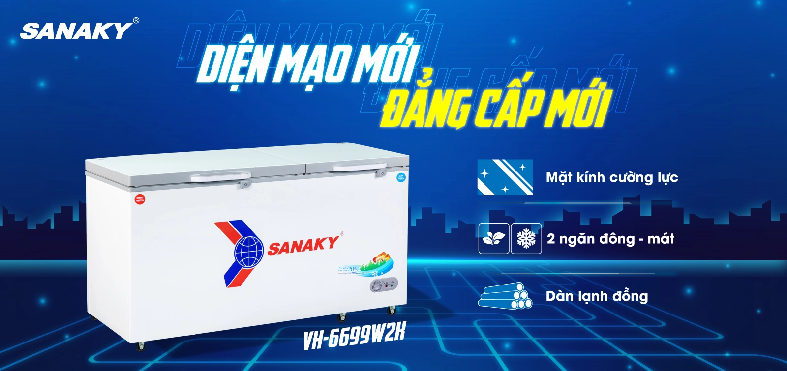 Tủ đông mát 485 lít Sanaky VH-6699W2K với thiết kế mới và dàn lạnh đồng