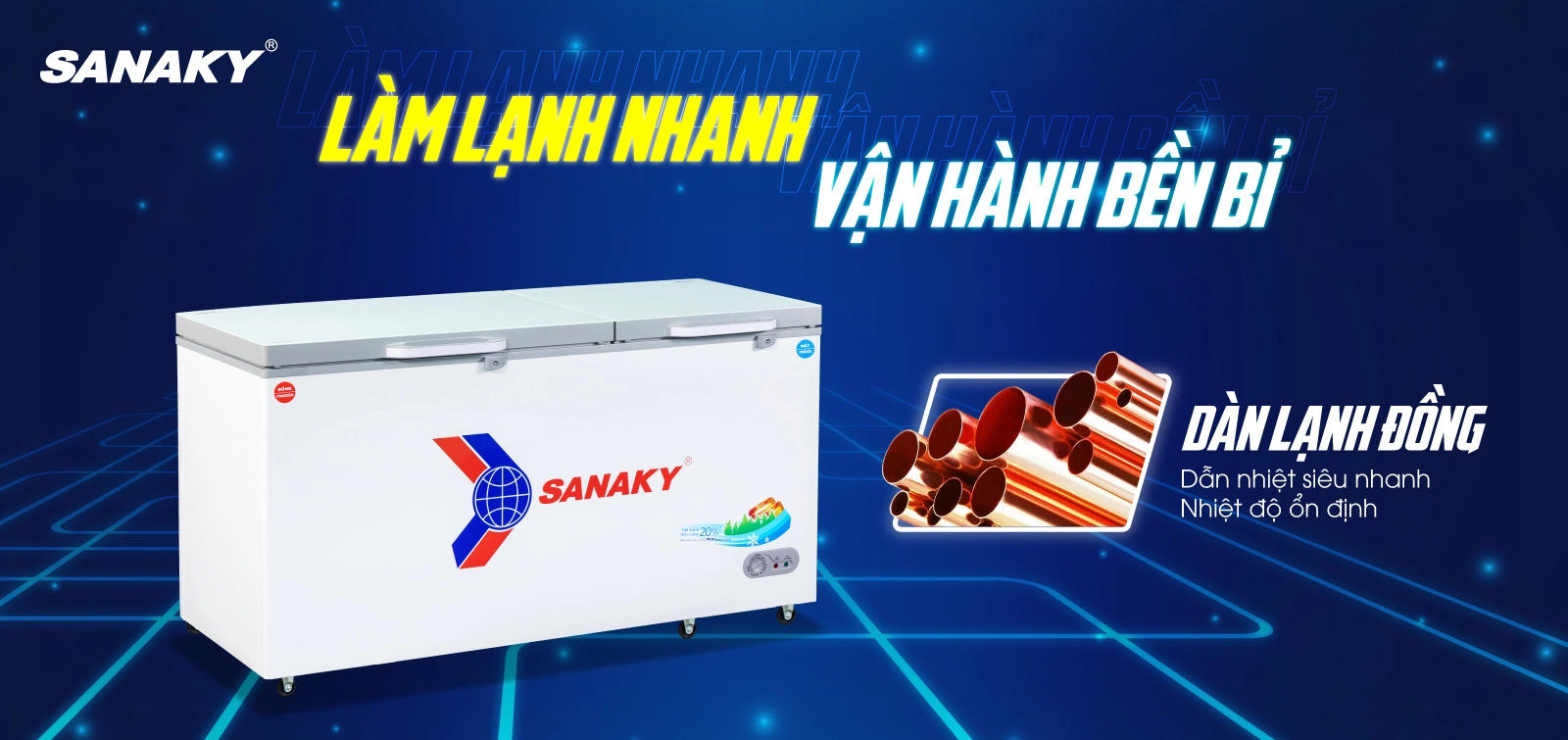 Tủ đông mát 485 lít Sanaky VH-6699W2K với dàn lạnh bằng đồng