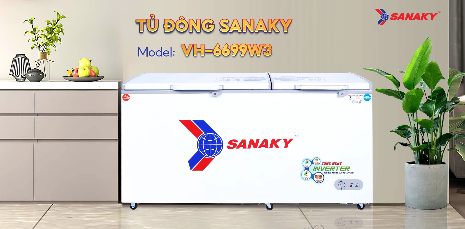 Tủ Đông Sanaky VH-6699W3 Tủ đông mát 485 lít Sanaky VH-6699W3 với thiết kế 2 cánh mở ngang
